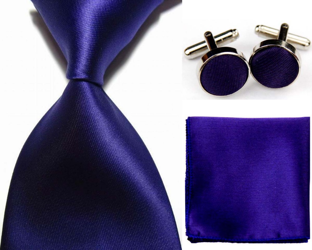 SNT0411 새로운 고체 일반 어두운 보라색 넥타이 + 손수건 손수건 커프스 넥타이 남자의 비즈니스 캐주얼 파티 결혼식 넥타이 세트/SNT0411 NEW Solid Plain Dark Purple Ties +Hanky Handkerchief Cufflinks